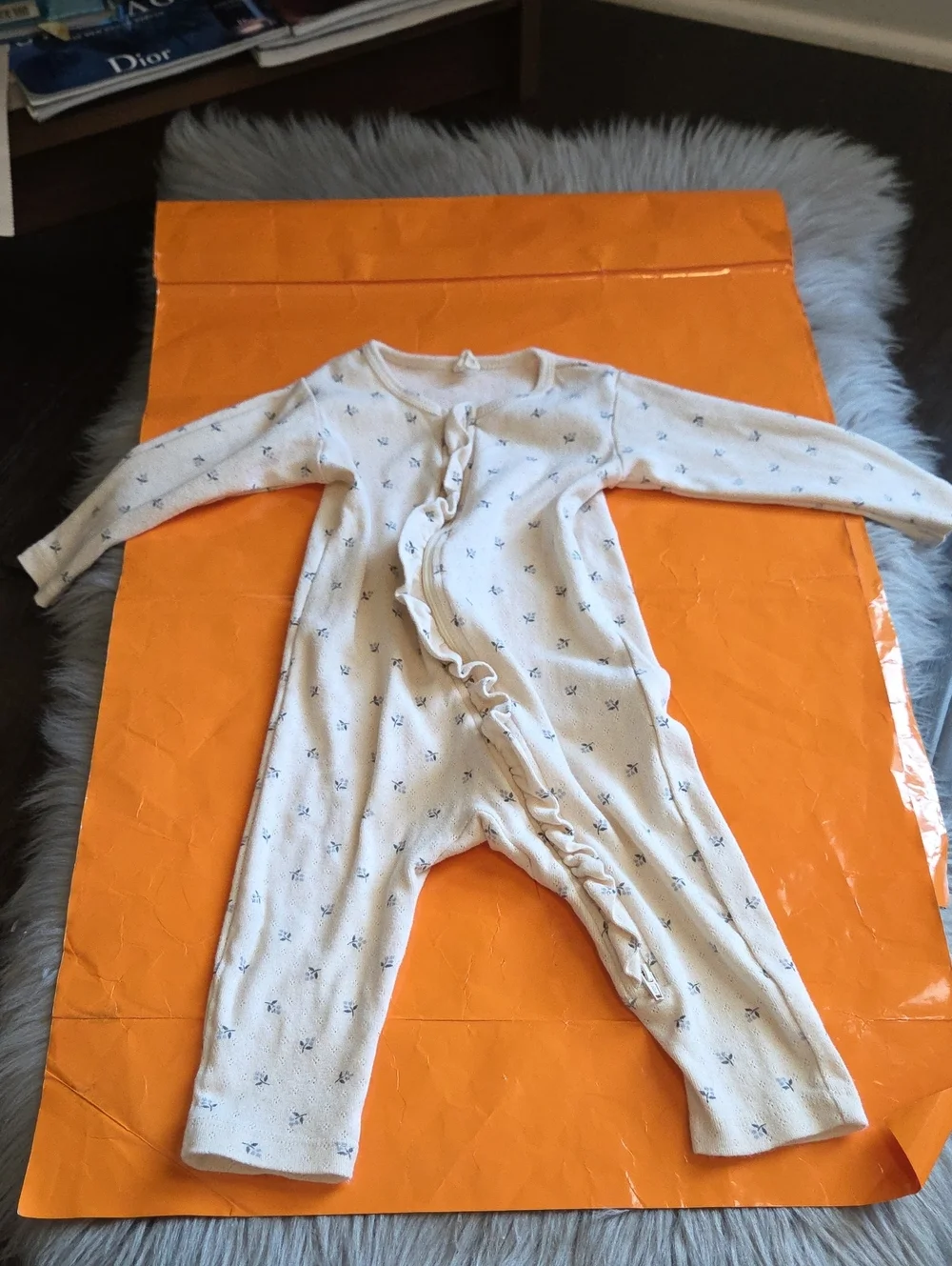 Quincy Mae Ruffle Footless Jumpsuit 100% Organic Cotton Size: 6-12m